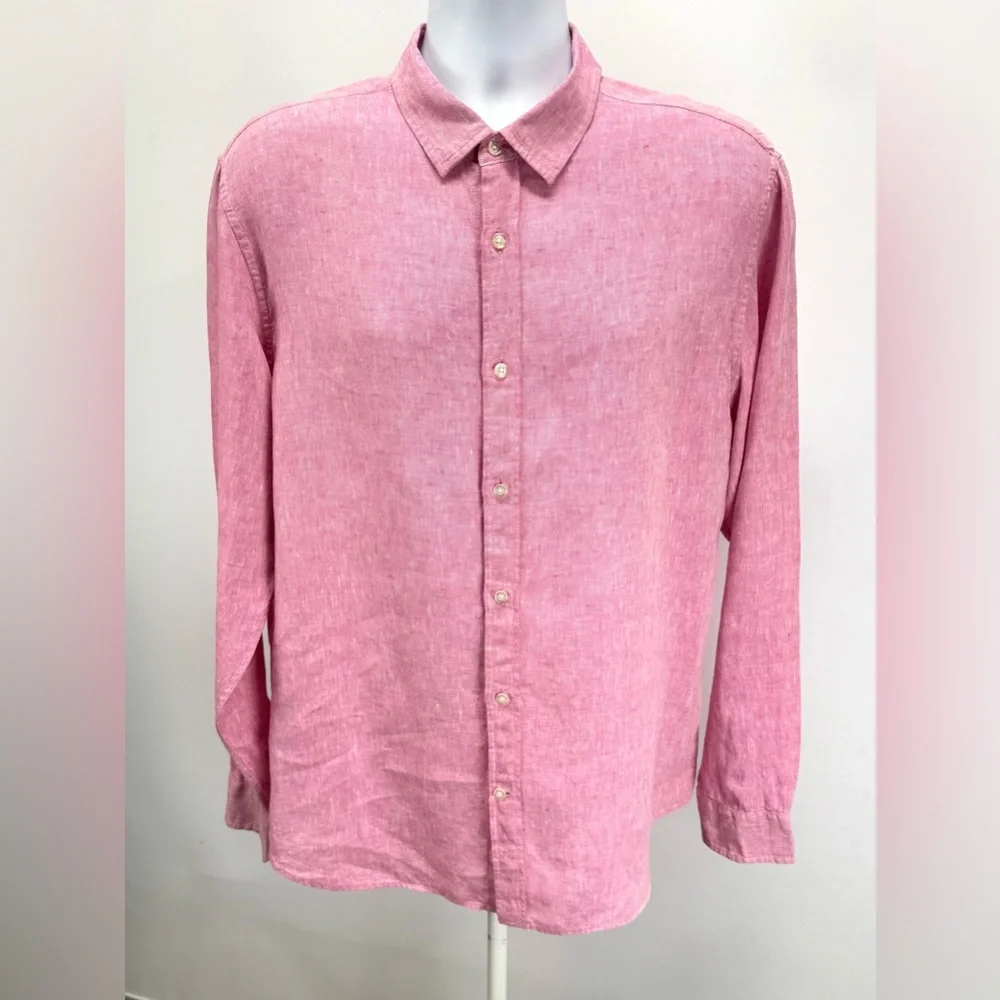 BANANA REPUBLIC Men's pink 100% Linen Slim Fit Button Down Shirt size XL - Picture 6 of 13